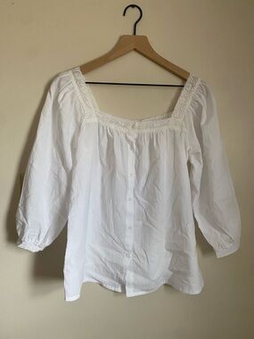 Neuflora White Lace-Trim Button-Front Peasant Top